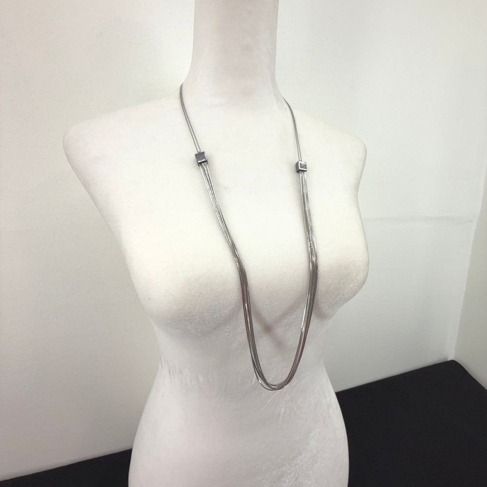 Liquid Silver Long 6 Strand Chain Layered Necklace Silver Tone 17in Minimalist - Picture 1 of 9